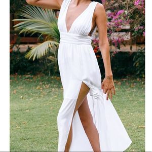 Cupshe Size Large White Plunge Backless Split Maxi Dress